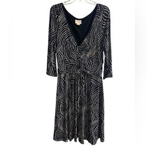 Anthropologie Maeve‎ A line motif ruched polka dot dress black white XLarge